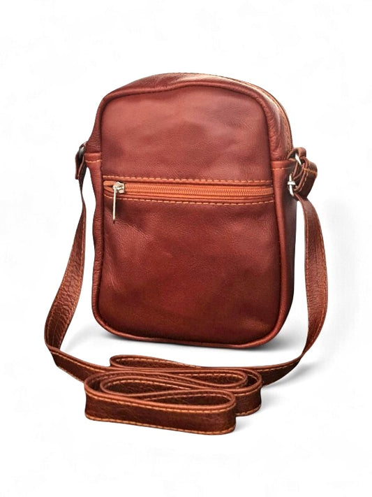Leather Sling Bag - Brown, ±20×14.5×5.5 cm