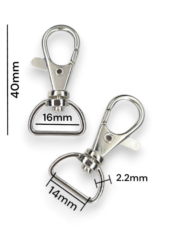 Trigger Snap Hook - Silver, Strap Width ±14 mm, Max ±16 mm, Thickness ±2.2 mm, Height Of Metal Bag Part ±40 mm, ±20-Piece (ba
