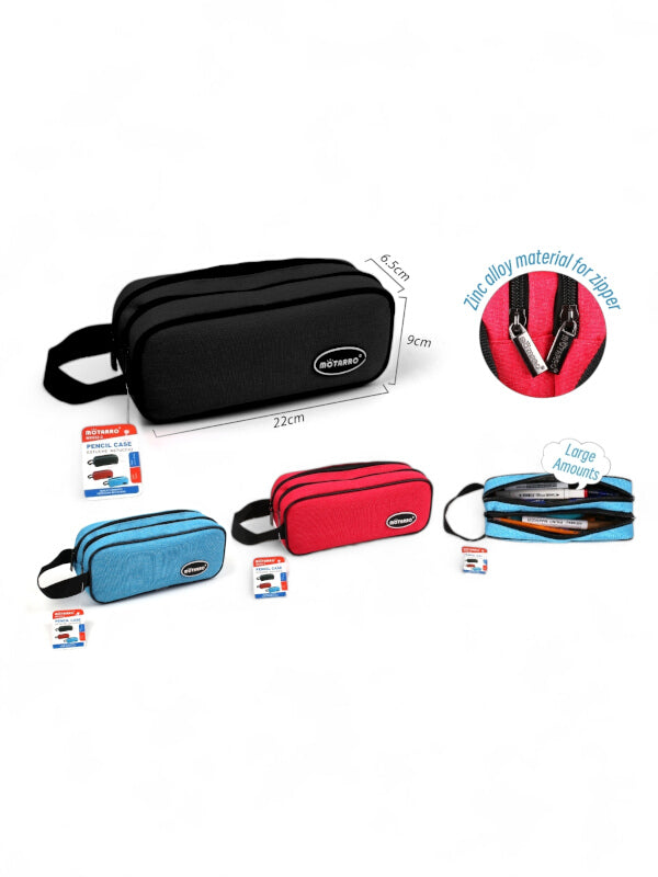 Motarro Double Zip Pencil Case - Black, 22x9x6.5 cm