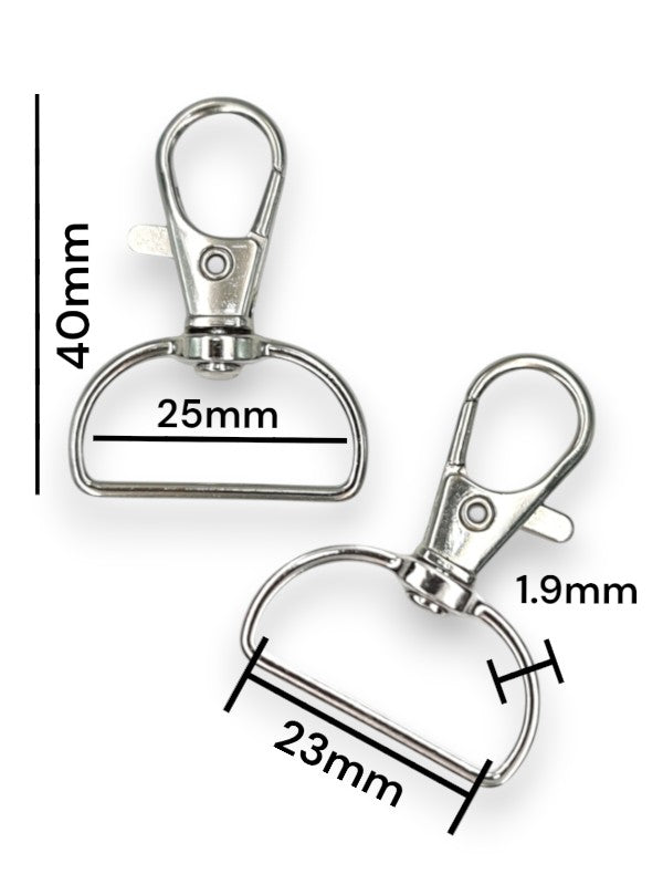 Trigger Snap Hook - Silver, Strap Width ±23 mm, Max ±25 mm, Thickness ±1.9 mm, Height Of Metal Bag Part ±40 mm, ±20-Piece (ba