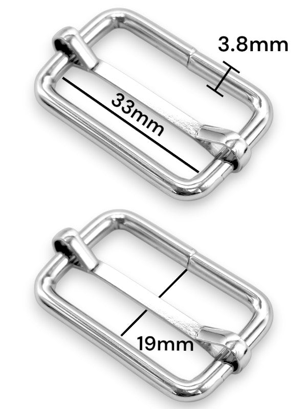 Slider - Silver, Inside: Width 33 mm, Height 19 mm, Thickness 3.8 mm, ±10-Piece