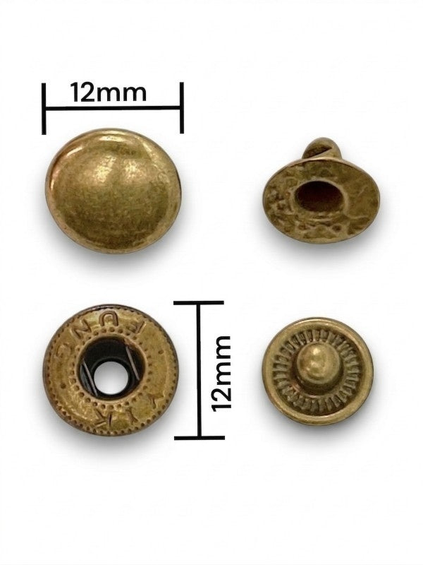 Press Studs - Antique Brass, 12 mm, ( Material: Iron), ±100 Sets