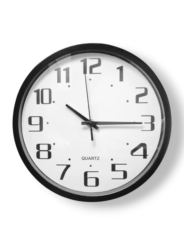 Wall Clock - Round, Plastic, Black, 25 cm