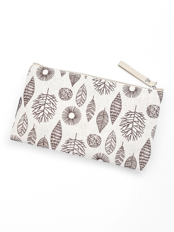 Cosmetic BAG - BEIGE AND BROWN - Leaves - ±13.5×22×1 Cm
