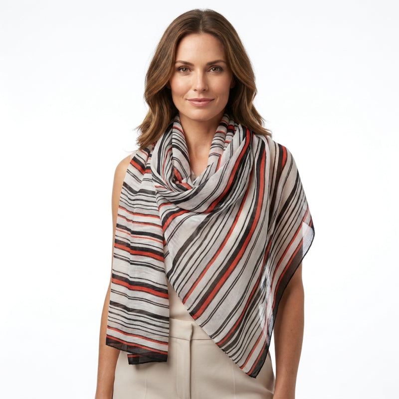 Scarf Multi Stripe - Red, +/ - 180x90 cm