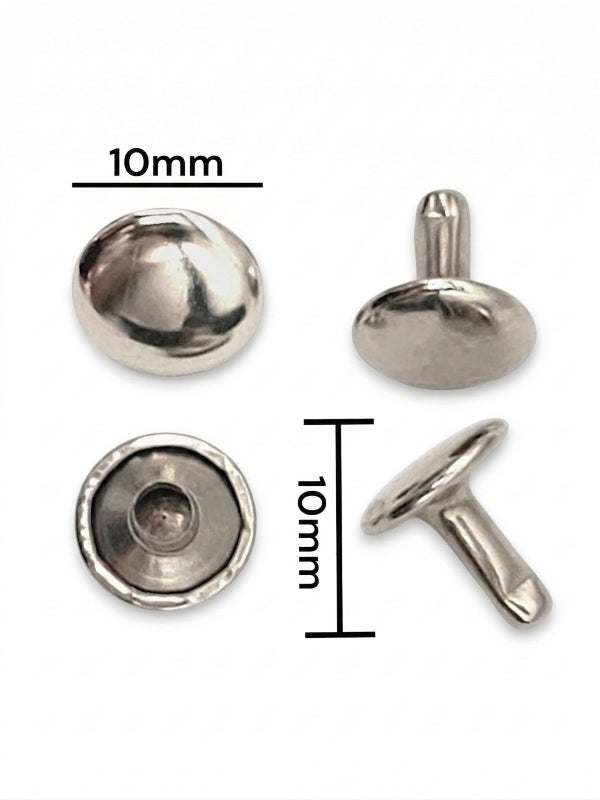 Double Capped Rivet - Silver, Cap Width And Height 10×4 mm, Rivet Post Height And Width 10×10 mm, ±400 Sets