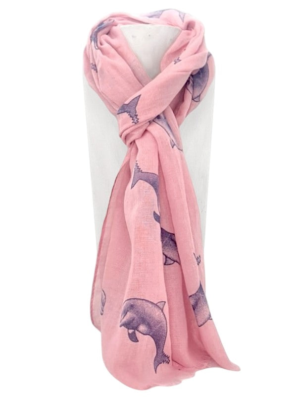 Scarf - Dolphins, Pink, ±160×45 cm