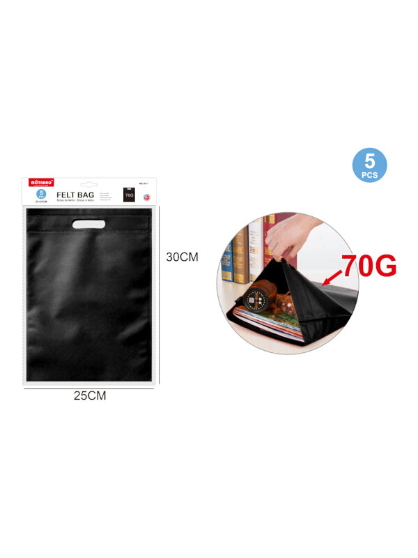 Motarro Felt Bag - Black, 25x30 cm, 70 g, 5-Piece