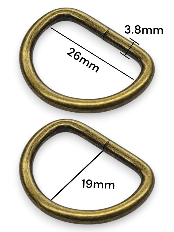 D - Ring - Antique Brass, Inside: Width 26 mm, Height 19 mm, Thickness 3.8 mm, ±30-Piece