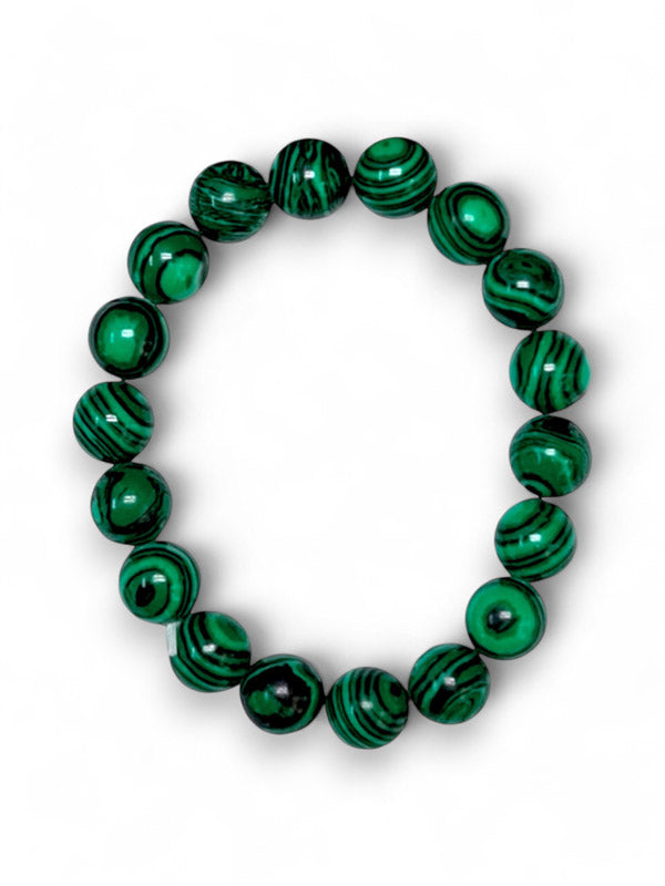 Earth Stone Bracelet Elasticated - Malachite, Round