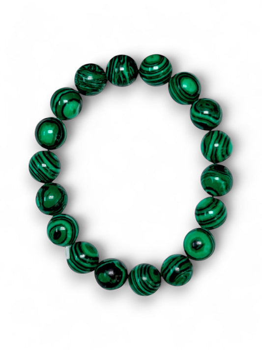Earth Stone Bracelet Elasticated - Malachite, Round