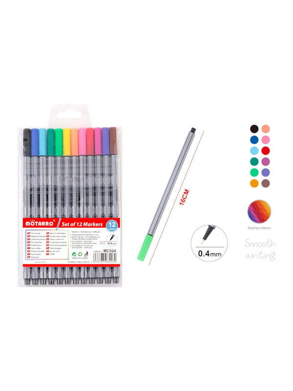 Motarro Fine Liners - 0.4 mm, 12-Piece