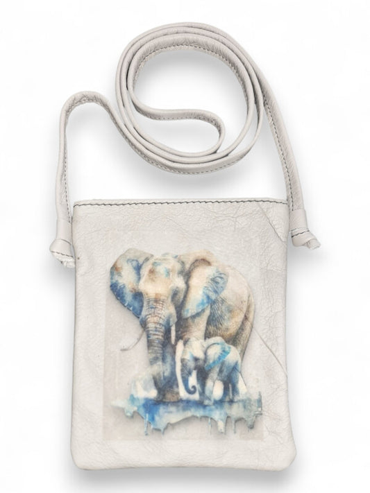 Leather SLING BAG - Elephants - ±19.5×15.5×1 Cm
