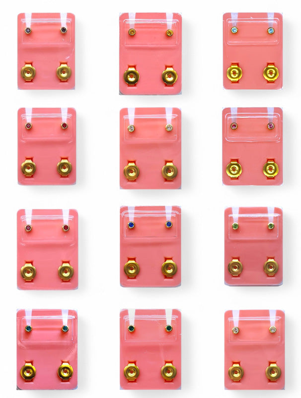 Sterilized Stainless STEEL EAR Piercing STUDS - MINI - GOLD Plated - Birthstones