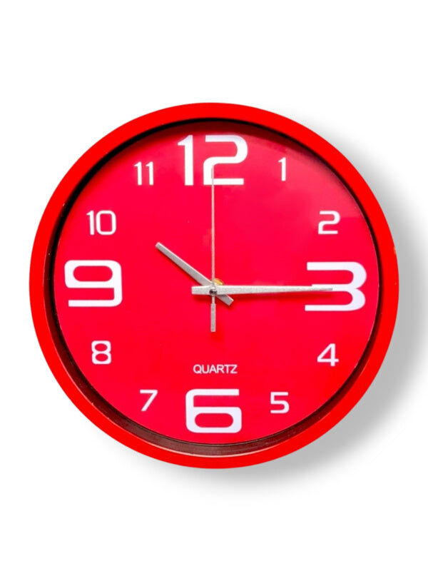 Wall Clock - Round, Plastic, Red, 25 cm