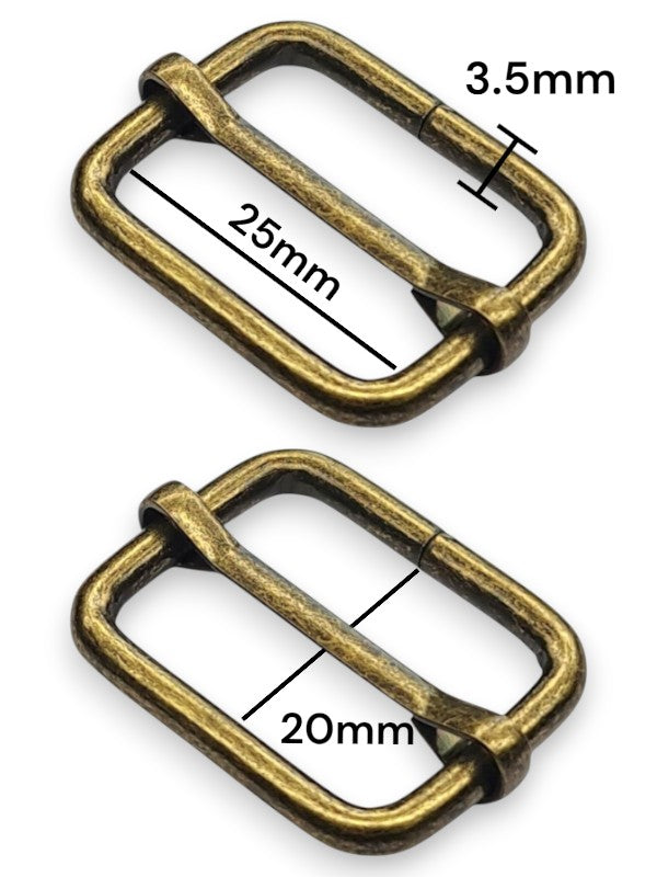 Slider - Antique Brass, Inside: Width 25 mm, Height 20 mm, Thickness 3.5 mm, ±50-Piece
