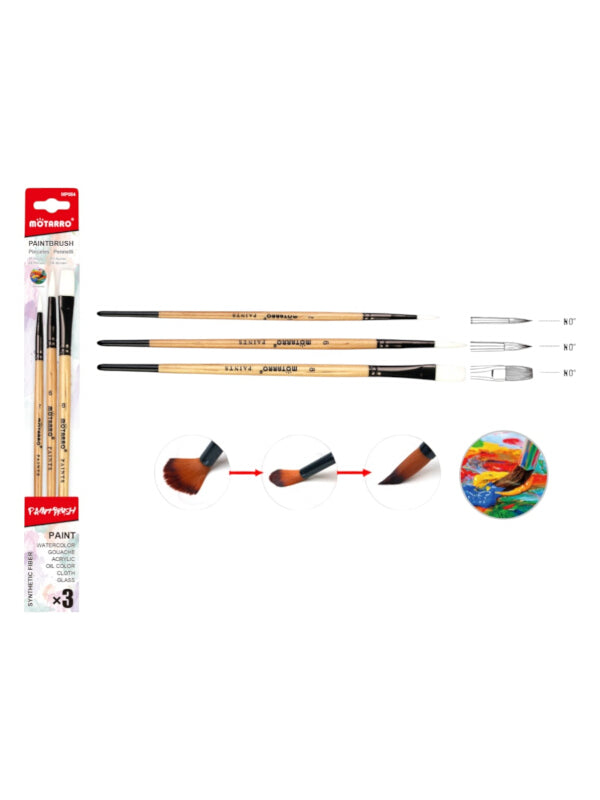 Motarro Paintbrush - Synthetic Fiber, Set Of 3