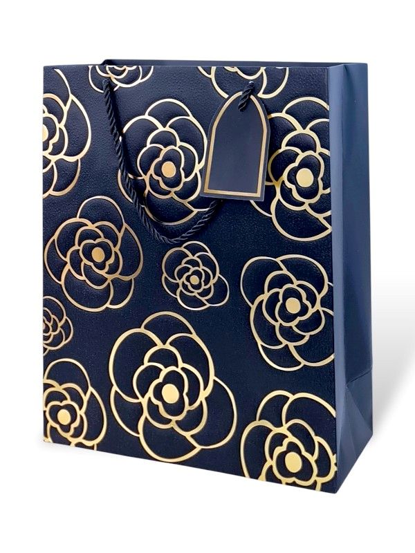 GIFT BAG 26*32*12 Cm GOLD Embossed Flower - Blue