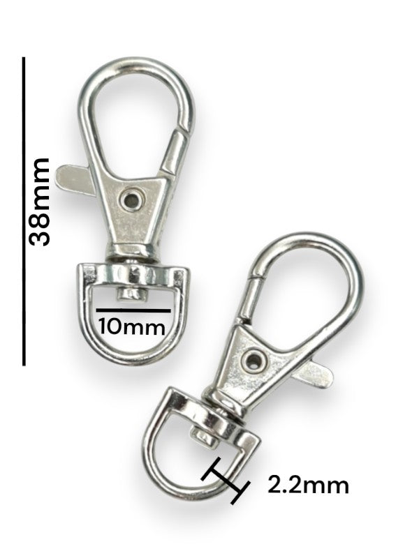 Trigger Snap Hook - Silver, Strap Width ±10 mm, Max ±10 mm, Thickness ±2.2 mm, Height Of Metal Bag Part ±38 mm, ±20-Piece (ba