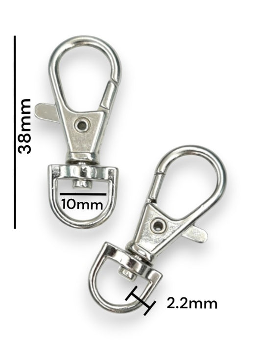 Trigger Snap Hook - Silver, Strap Width ±10 mm, Max ±10 mm, Thickness ±2.2 mm, Height Of Metal Bag Part ±38 mm, ±20-Piece (ba