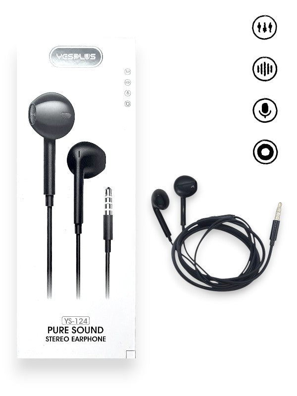 Yesplus Ys - 124 - Earphone, Rubber Material, Black