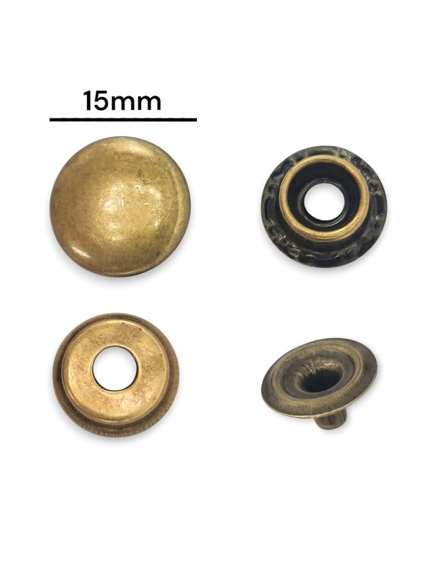 Press Studs - Antique Brass, 15 mm, ( Material: Iron), ±100 Sets