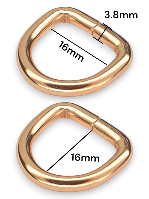 D - Ring - Gold, Inside: Width 16 mm, Height 16 mm, Thickness 3.8 mm, ±50-Piece
