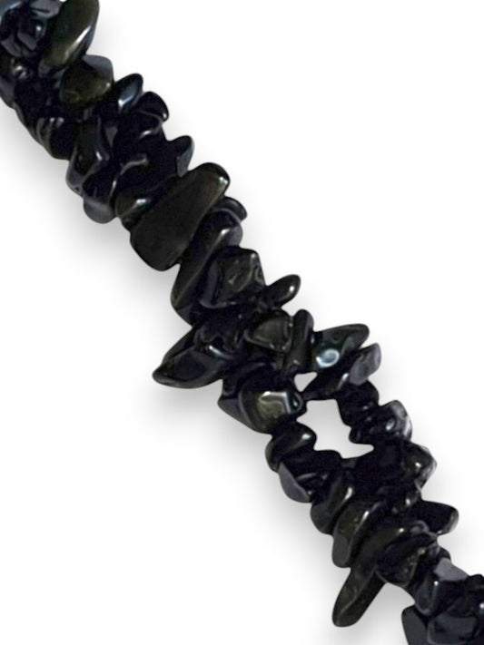 Semi - Precious Stone Beads - Small Chips, Black Obsidian, ±5 - 8 mm