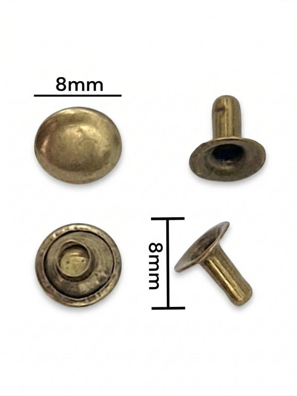 Double Capped Rivet - Antique Brass, Cap Width And Height 8×4 mm, Rivet Post Height And Width 8×8 mm, ±500 Sets