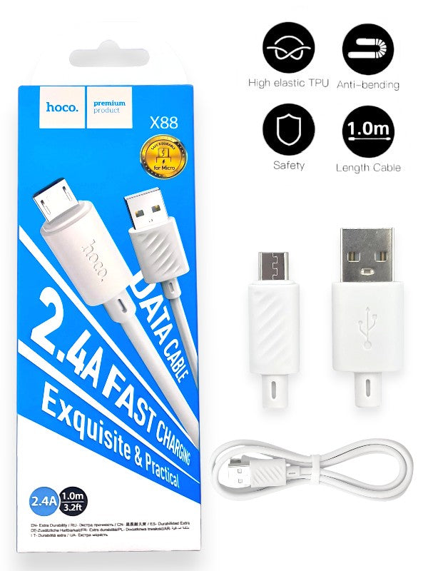 Hoco X88 - Micro Cable, Fast-Charging, 2.4a, 1 m Cable, White