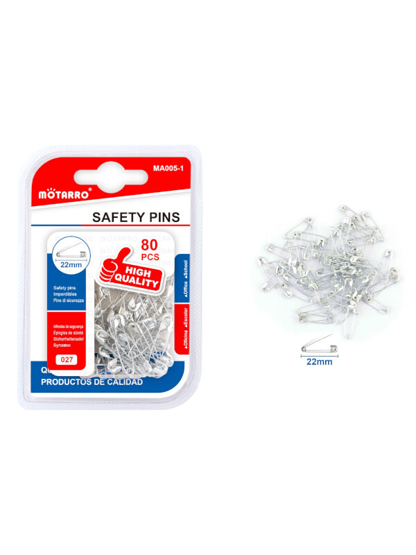 Motarro Safety Pins - Silver, 22 mm, 80-Piece