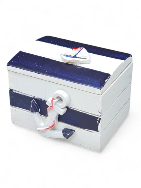 Nautical Treasure Box - White And Blue ±7.5×5.5×5.5 cm