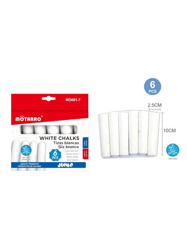 Motarro Jumbo White Chalk - 10 cm, 6-Piece