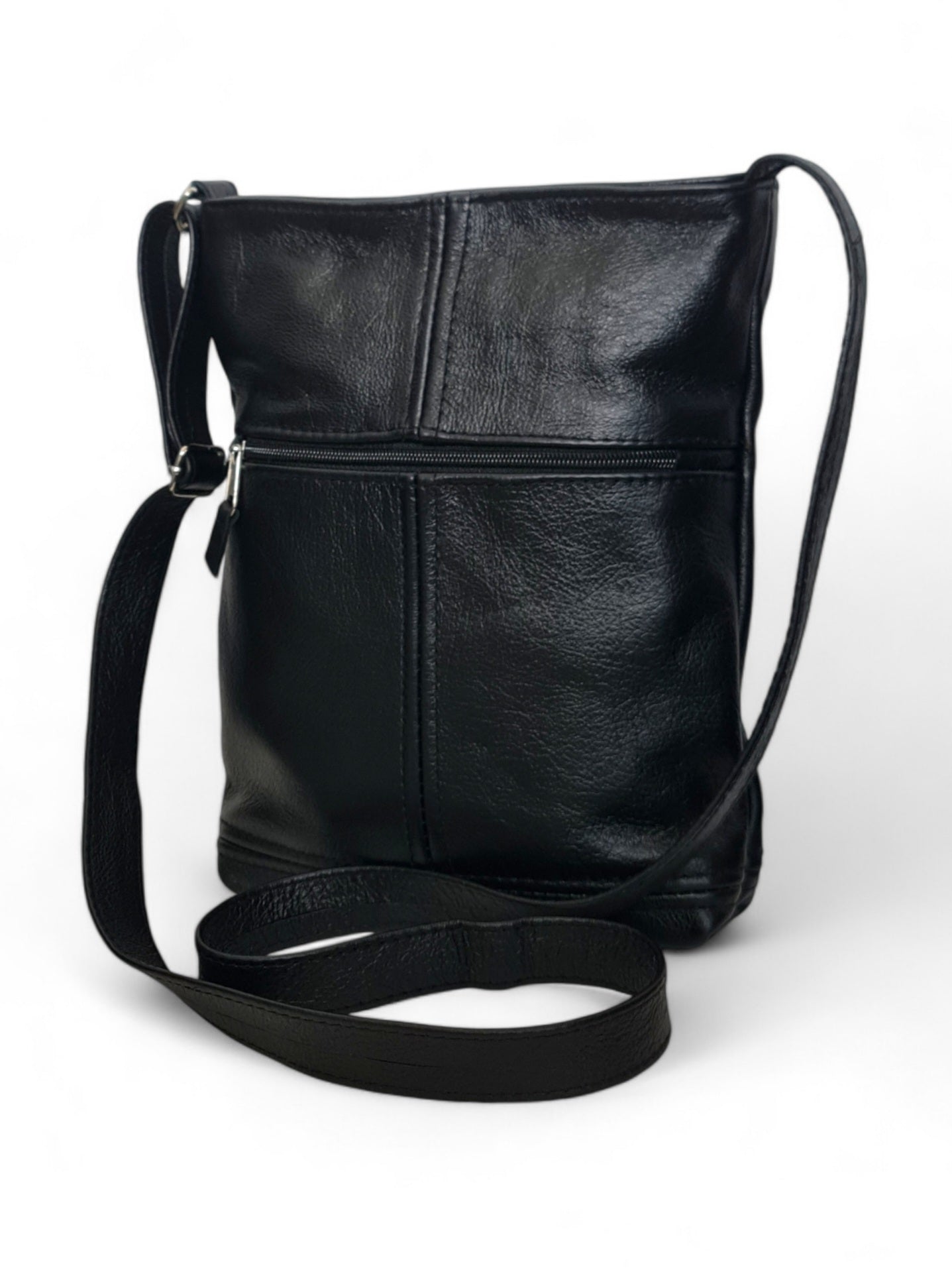 Leather SLING BAG - EXTRA LARGE - BLACK ±28×20×6 Cm