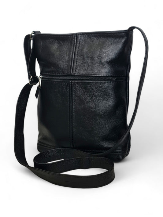 Leather SLING BAG - EXTRA LARGE - BLACK ±28×20×6 Cm
