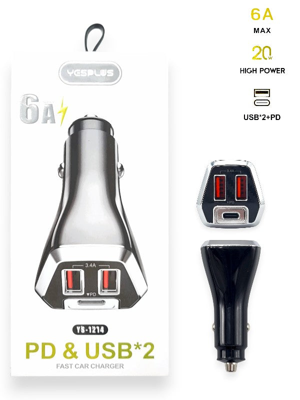 Yesplus Ys - 1214 - PD And Dual USB Ports, Fast Charger, Black
