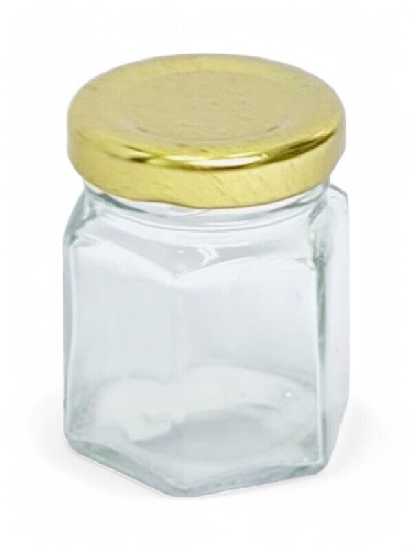 Glass Jar - Metal Gold Lid, Hexagon, 45 ml, ±50×50 mm