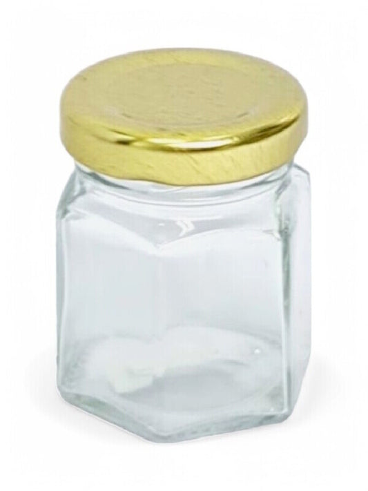 Glass Jar - Metal Gold Lid, Hexagon, 45 ml, ±50×50 mm