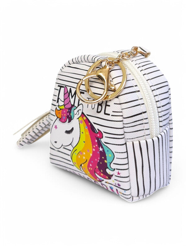 Kids Coin Purse Keyring - Unicorn, White, ±9×8×4 cm