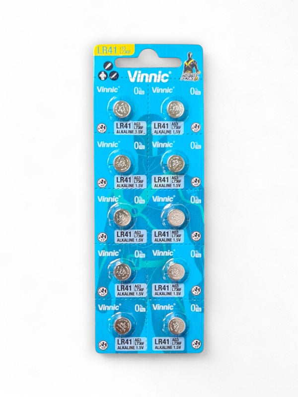 Vinnic Alkaline 1.5v Cell Battery - Equivalent For Lr41 / Ag3, Size 7.9x3.6 mm