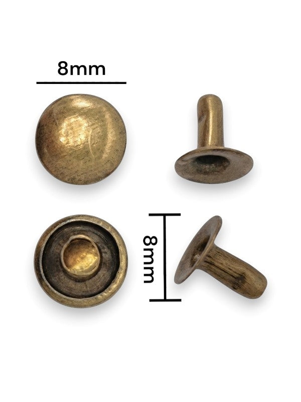 Double Capped Rivet - Antique Brass, Cap Width And Height 8×4 mm, Rivet Post Height And Width 8×8 mm, ±1000 Sets