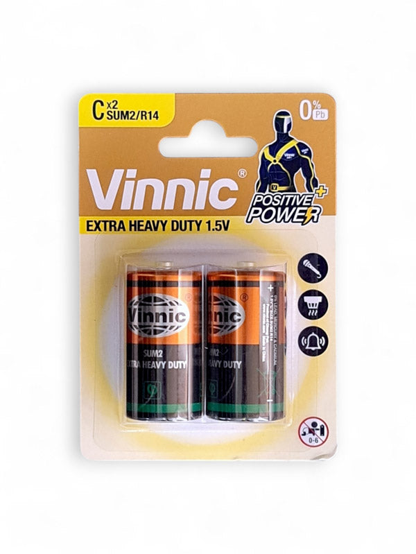Vinnic Zinc Chloride C Battery 1.5v - Card 2, Size SUM2/R14