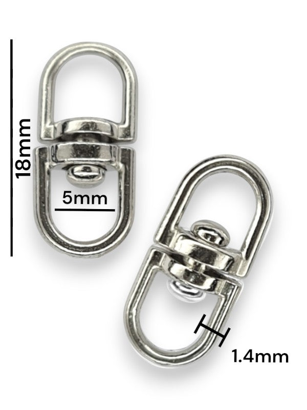 Swivel Connector - Silver, Strap Width ±5 mm, Max ±5 mm, Thickness ±1.4 mm, Height Of Metal Bag Part ±18 mm, ±50-Piece