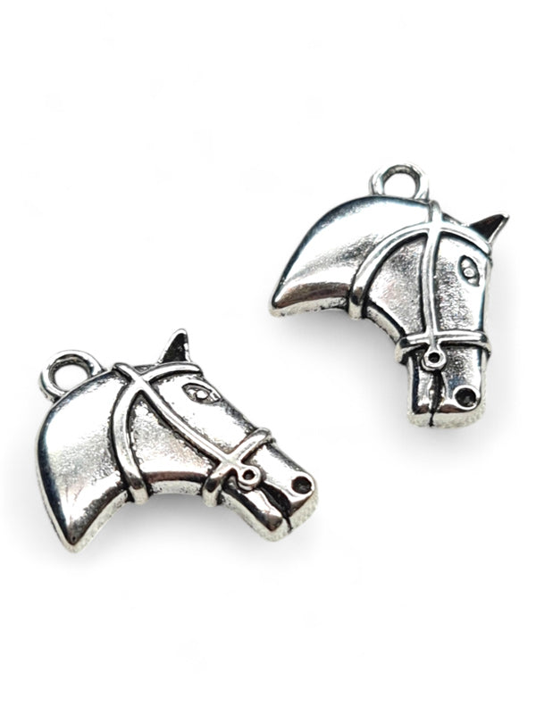 Metal Charm - Horse Head ±27×23 mm ±40-Piece (image On 1 Side Only)