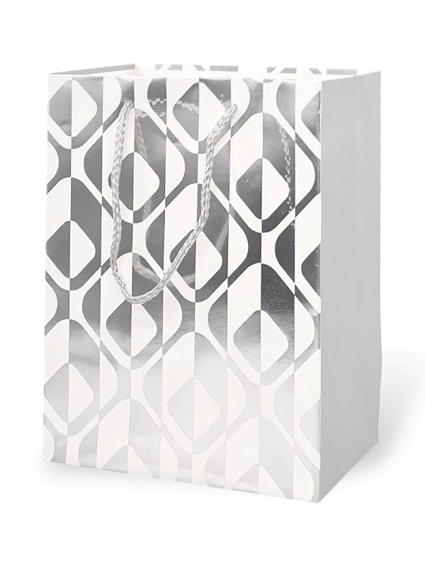 GIFT BAG - Silver AND WHITE - ±23×18×10 Cm