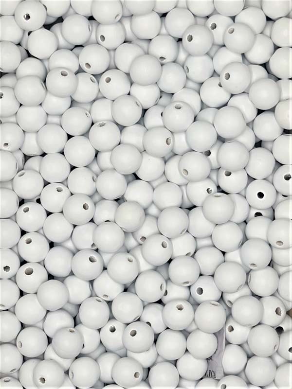 Painted Wooden Beads - Round - 18 mm, Hole 3 - 4 mm, White