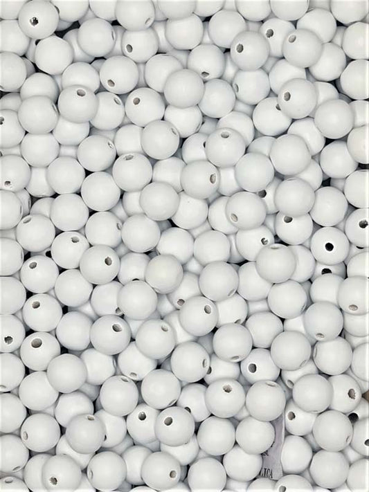 Painted Wooden Beads - Round - 18 mm, Hole 3 - 4 mm, White