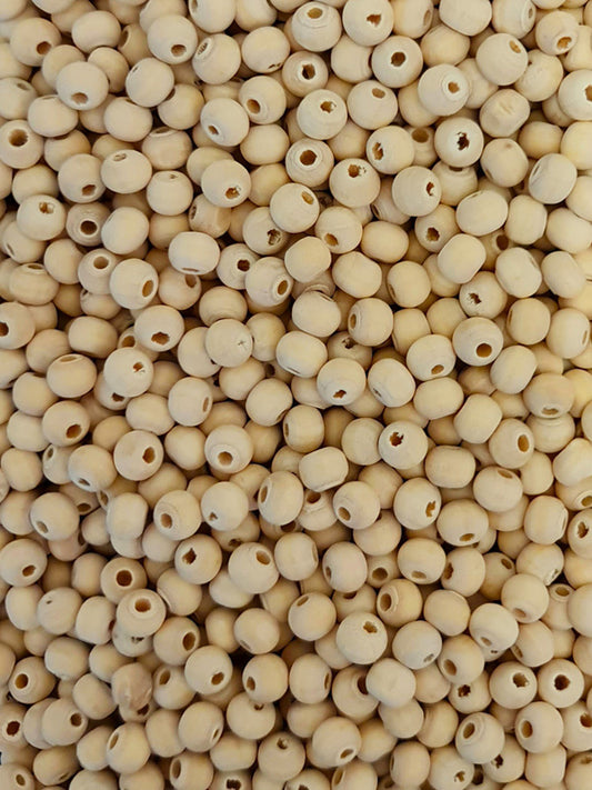 Wooden Beads - Round - 6 mm, Hole 2 - 3 mm, Unvarnished ±15000-Piece 1 kg
