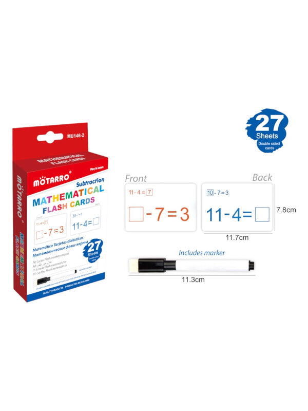 Motarro Mathematical Flash Cards - Subtraction, 27 Sheets