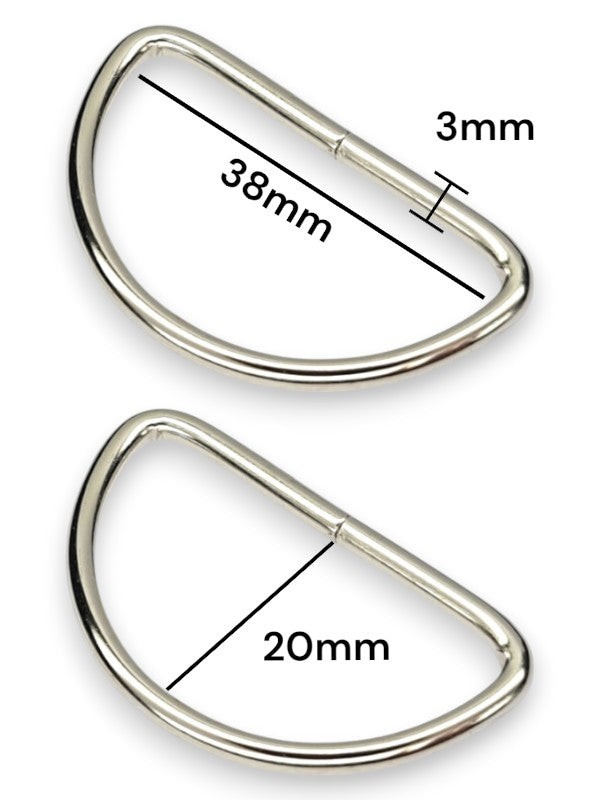 D - Ring - Silver, Inside: Width 38 mm, Height 20 mm, Thickness 3 mm, ±100-Piece
